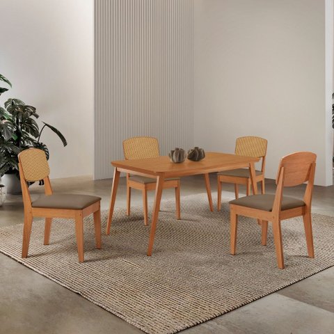 Mesa de Jantar Copper 120cm Tampo Canto Copo Mdf Laminado com 4 Cadeiras Copper Premium Moderna Mobí