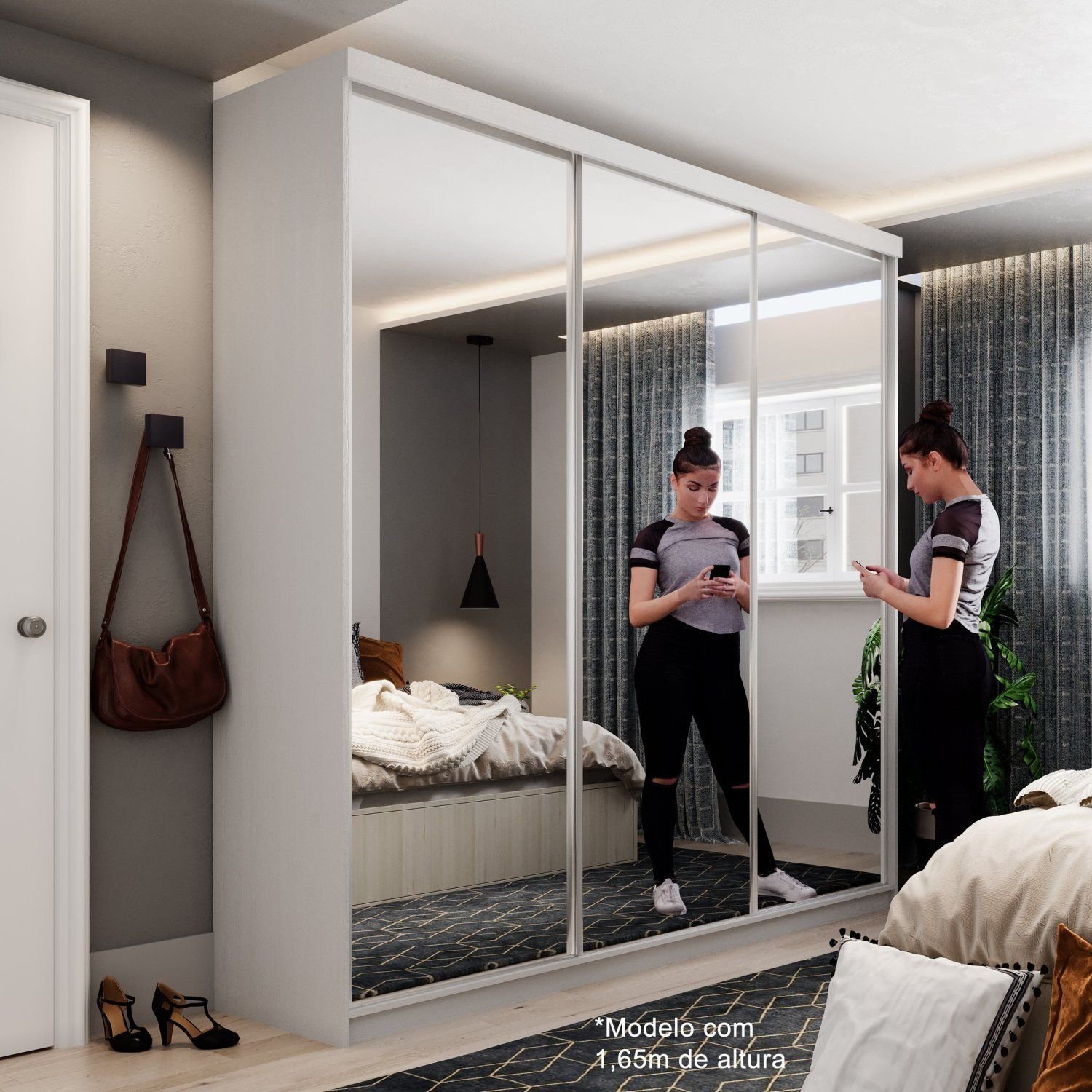 Guarda Roupa Casal com Espelho 3 Portas em Perfect Lugano Branco