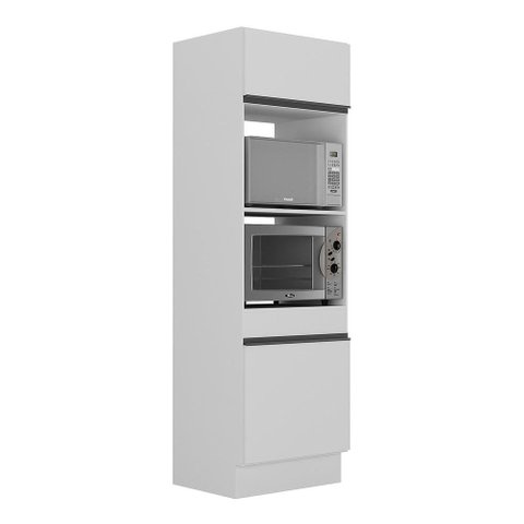 Paneleiro 2 Portas 63cm com Rodapé para Forno e Microondas Veneza Multimóveis V2116 Branco/preto