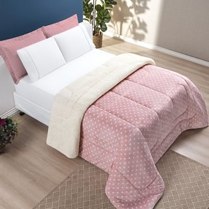 Coberdrom Cobertor Meggy Poá Solteiro Sherpa Manta Flannel Bolinhas - Rosa