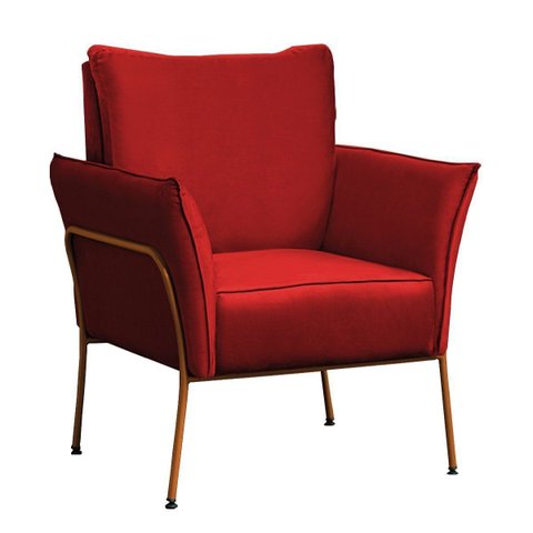 Poltrona para Sala Decorativa Lotus Bronze Assento Veludo Vermelho - Iben Móveis
