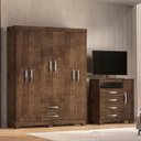 Ver imagem 1 de Guarda-Roupa Casal 6 Portas 2 Gavetas e Cômoda Sapateira 4 Gavetas Itapema Marrom/Malbec