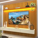 Ver imagem 1 de Rack com Painel para TV até 90 Polegadas 100% MDF Ripado com LED 250CMX228.8cm Nobre Naturale/Off White