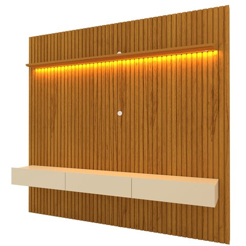 Rack com Painel Ripado para TV até 90 Polegadas com LED 100% MDF 228,8cmx250cm 3 Gavetas