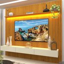 Ver imagem 2 de Painel para TV até 90 Polegadas 229x250cm Ripado com LED 3 Gavetas 100% MDF