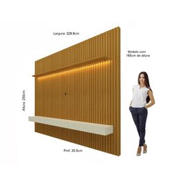 Painel para TV até 90 Polegadas 229x250cm Ripado com LED 3 Gavetas 100% MDF - 4