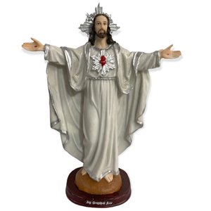 Imagem Jesus Oxalá Prata Braços Abertos Branco Resina 30cm