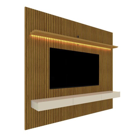 Painel para TV até 90 Polegadas com LED 100% MDF 224cmx250cm Impressão Ripada com Gaveta Requinte