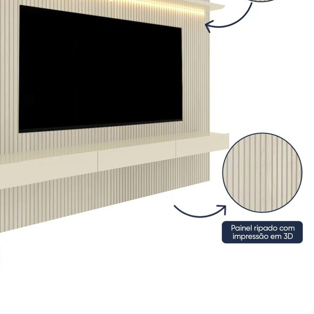 Painel para TV até 85 Polegadas Impressão Ripada com LED Requinte 220cm  - 2