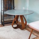 Ver imagem 1 de Mesa de Jantar Cebola Redonda 90cm Tampo Laqueado C/vidro Off White