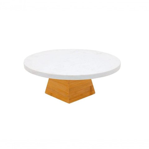 Prato com Pé de Bambu e Mármore 30 Cm Ecokitchen Mimo Style