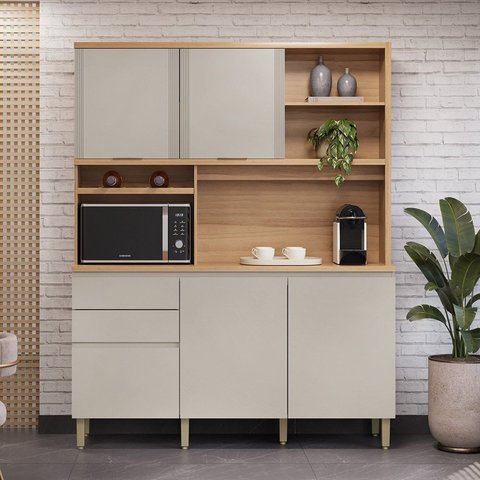 Kit Cozinha Austin 1.65 Linea Brasil Cinza/Jequitibá/Gris Fosco