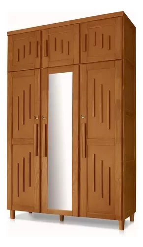 Ver imagem 5 de Guarda Roupas Solteiro 3 Portas C/maleiro Rústico com Espelho Maranhão - Madeira - Atraente:embuia