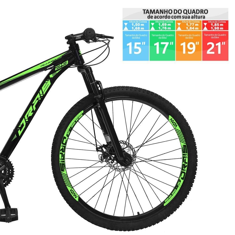 Bicicleta Aro 29 Drais Câmbio Shimano Alumínio MTB 27V Preto/Verde 15" - 197 - 3