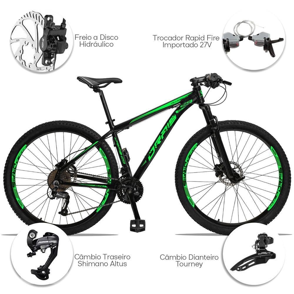 Bicicleta Aro 29 Drais Câmbio Shimano Alumínio MTB 27V Preto/Verde 15" - 197 - 4