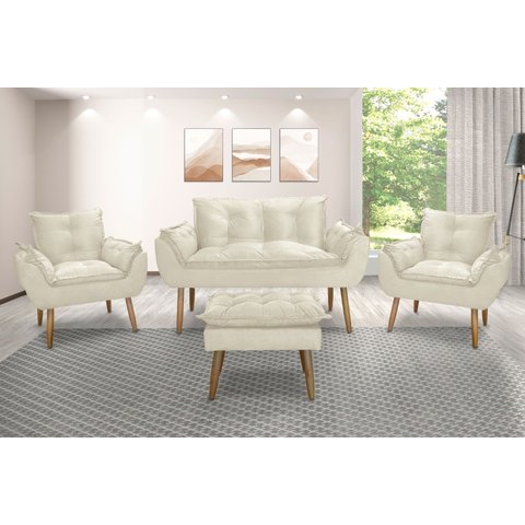 Kit Namoradeira Sofá Opala + 2 Poltronas Cadeira Opala + 1 puff:bege