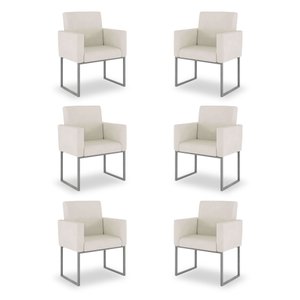Kit 06 Poltronas Clínica Espera Cor Bege - Base Ferro Cinza