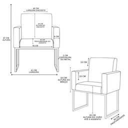 Kit 06 Poltronas Clínica Espera Cor Bege - Base Ferro Cinza - 7