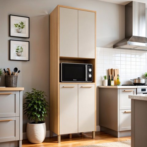 Paneleiro de Cozinha com 4 Portas e Nicho MDF Nobre Bege/Cinamomo/Off White