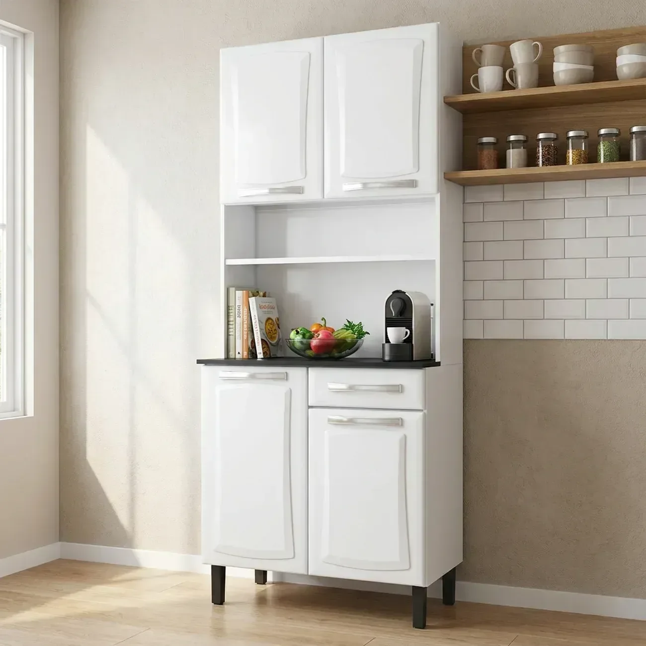 Armário de Cozinha em Aço com Bancada 4 Portas 1 Gaveta 195 x 80cm Pratika Itatiaia Branco