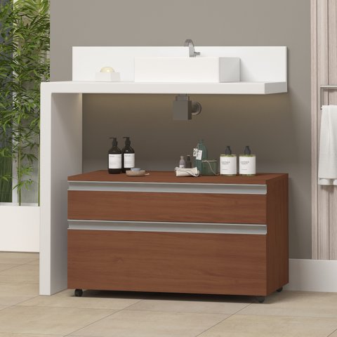 Gabinete para Banheiro com Rodízio 80cm 2 Gavetas Safira Inferior