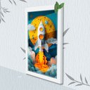 Ver imagem 1 de Quadro Decorativo Infantil Foguete Espacial + Vidro 33x25:branco