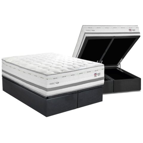Conjunto Box Baú King: Colchão Molas Herval Maxspring C1756 C/ Massagem + Base Crc Suede Gray (