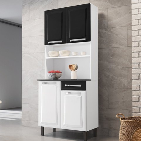 Cozinha Compacta em Aço 4 Portas 1 Gaveta 80cm Pratika Itatiaia Preto/Branco