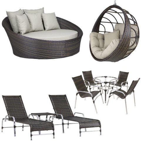 4 Cadeiras e Mesa, 2 Espreguiçadeiras, 1 Balanço e Chaise Pedra Ferro