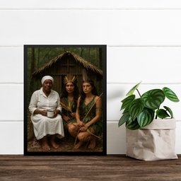 Quadro Decorativo Caboclas e Preta Velha 24x18cm - com Vidro:moldura Branca - 2