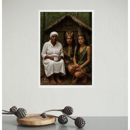 Quadro Decorativo Caboclas e Preta Velha 24x18cm - com Vidro:moldura Branca - 1