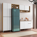 Ver imagem 2 de Armário de Cozinha Florença Branco 5 Portas e Nichos Moderno:Amêndoa/Branco