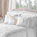Ver imagem 3 de Kit Cobre Leito Colcha Diamante Queen 5 Peças Bordado Floral Dupla Face 180 Fios - Branco - 100%
