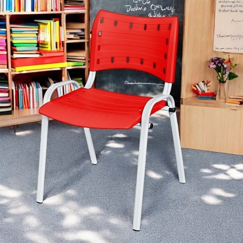 Cadeira Iso Base Branco Escola, Escritório Vermelho Kit 8 Un
