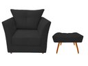 Ver imagem 1 de Kit Poltrona Decorativa Isis + Puff Retangular Couro Preto Pés Madeira Ms Decor