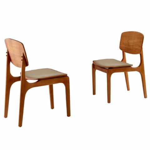 Conjunto com 2 Cadeiras Malta Gold em Madeira Maciça para Sala de Jantar Moderna Mobília