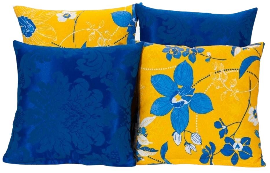 Kit 4 Almofadas Decorativas para Sofá Azul Royal com Amarelo - 1