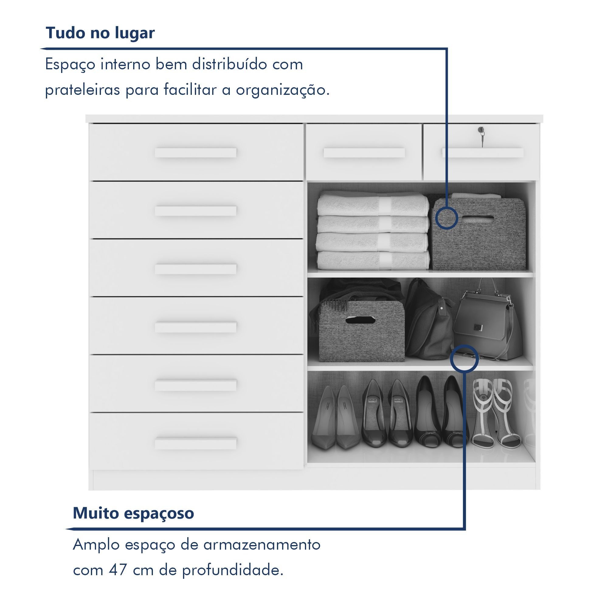 Cômoda 8 Gavetas 2 Portas Toronto Lopas - 5