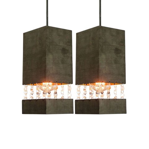 Kit 2 Pendente Luna em Madeira e Cristais – Ébano, Bivolt, Soquete E27