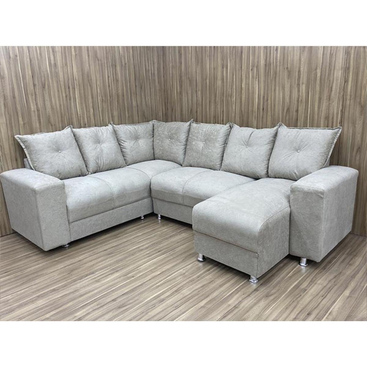 Sofá de Canto Para Sala Luxuoso Tecido Suede Macio Áustria Cor:Bege - 5