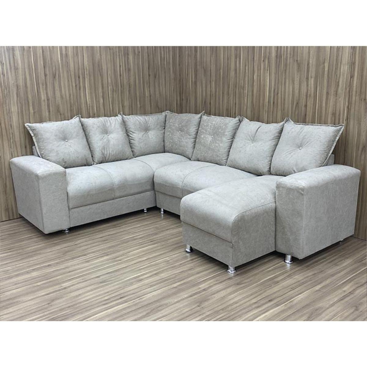 Sofá de Canto Para Sala Luxuoso Tecido Suede Macio Áustria Cor:Bege