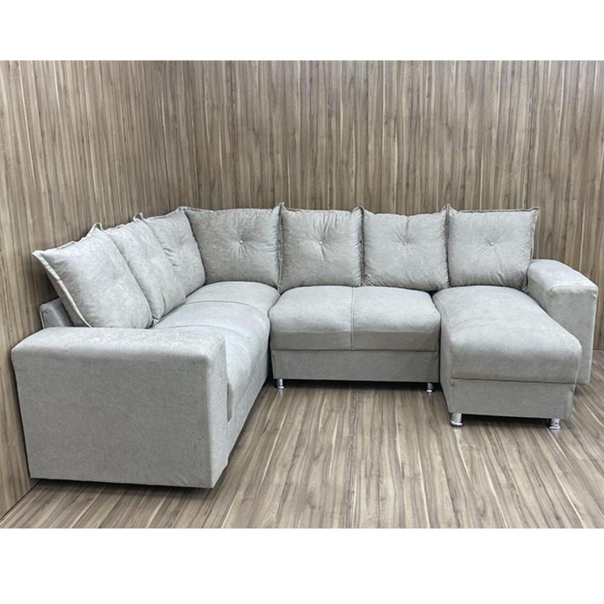 Sofá de Canto Para Sala Luxuoso Tecido Suede Macio Áustria Cor:Bege - 3