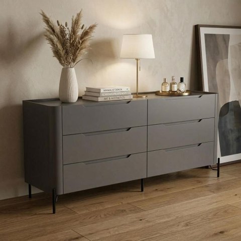 Cômoda para Quarto Bend 6 Gavetas MDF sem Puxadores Grigio com Preto Casa Lar Shop