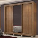 Ver imagem 1 de Guarda-Roupa Casal Madesa Lyon Plus 3 Portas de Correr com Espelho 4 Gavetas com Pés Rustic Cor:Rust
