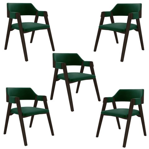 Kit 5 Cadeiras Sala de Jantar e Jogos Carteados Madeira Maciça Poker Veludo Verde/capuccino G42 - Gr