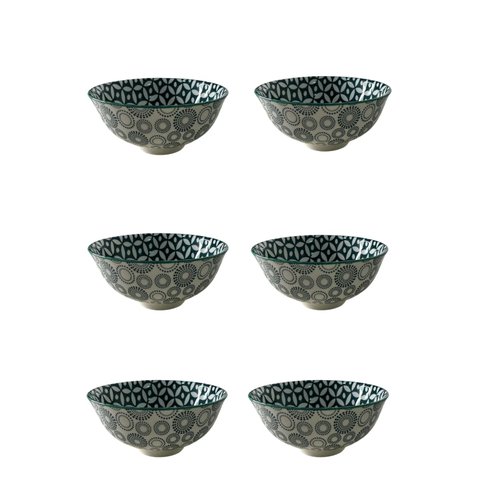 6 Bowls Cumbucas Tigelas Porcelana Estampada 300ml Mek Kit 6 Tigelas Cumbucas Bowls 300ml para Caldo