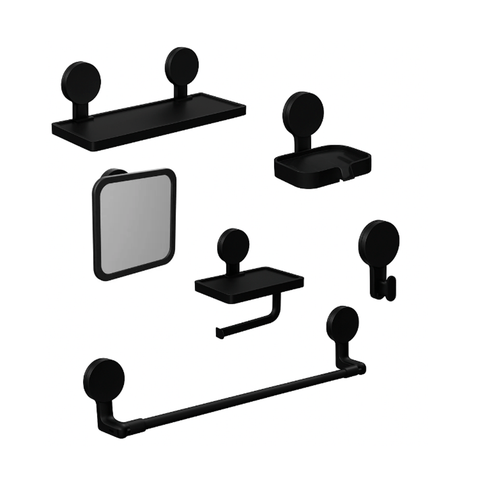 Kit Acessorios para Banheiro com 6 Peças Preto com Adesivo - Astra