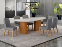 Ver imagem 1 de Conjunto Jantar 6 Cadeiras Maciça 2x1 Vdo Iza - Arbo Design- Cinamomo Off White Linho Cinza