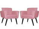 Ver imagem 1 de Kit 2 Poltronas Decorativa Geovana Suede Rosa Pés Madeira Mz Decor