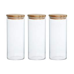 Kit de 3 Potes de Vidro Hermético com Tampa de Bambu 1,2l - 1